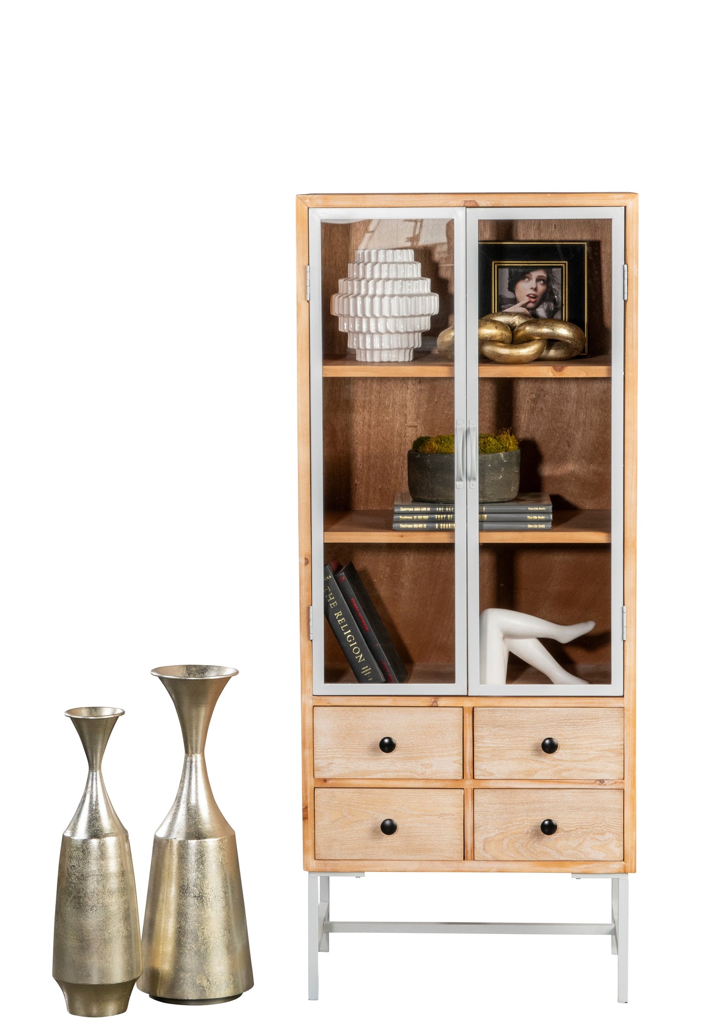 Alina 2 Doors Glass Tall Accent Cabinet