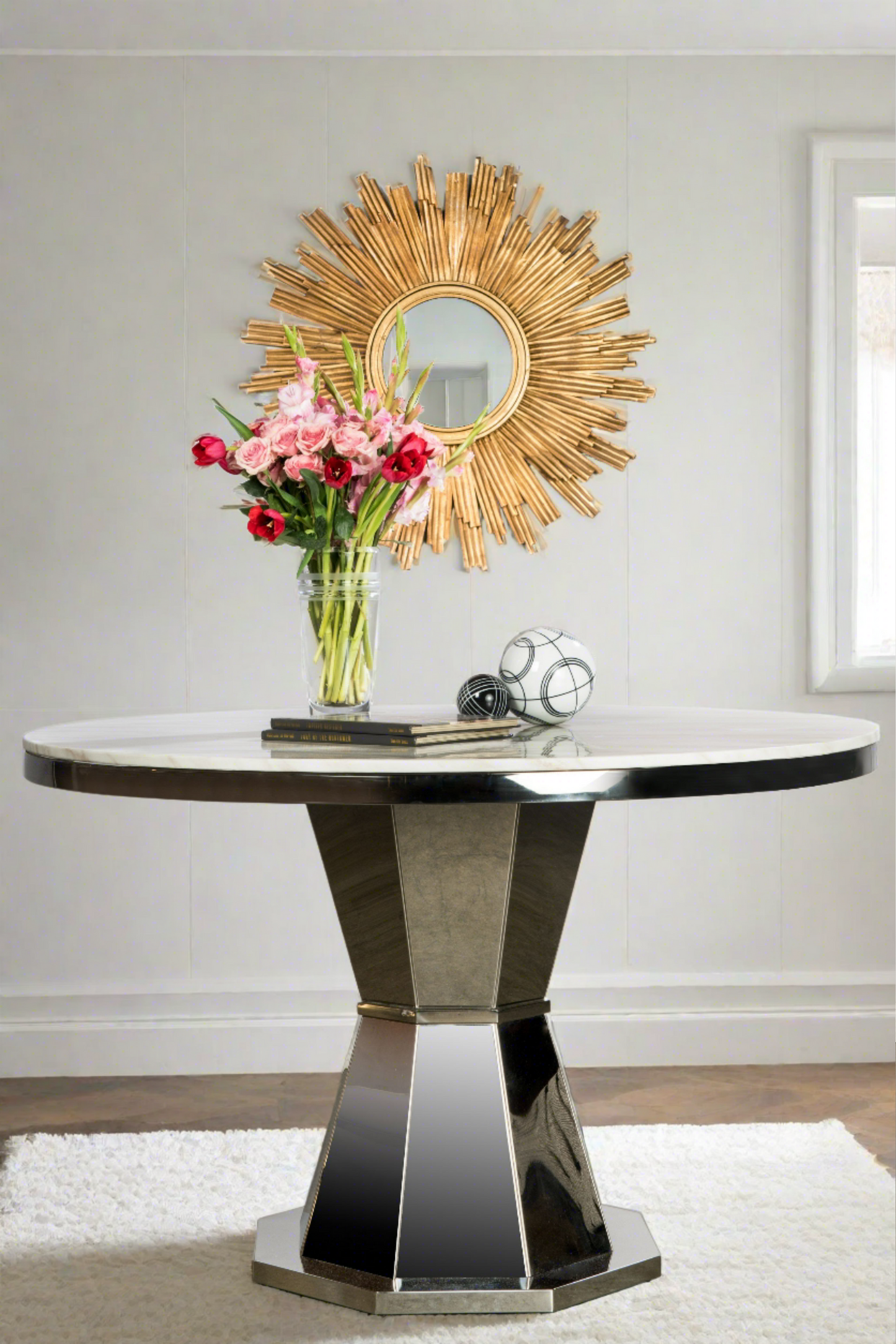 round marble top silver modern dining table