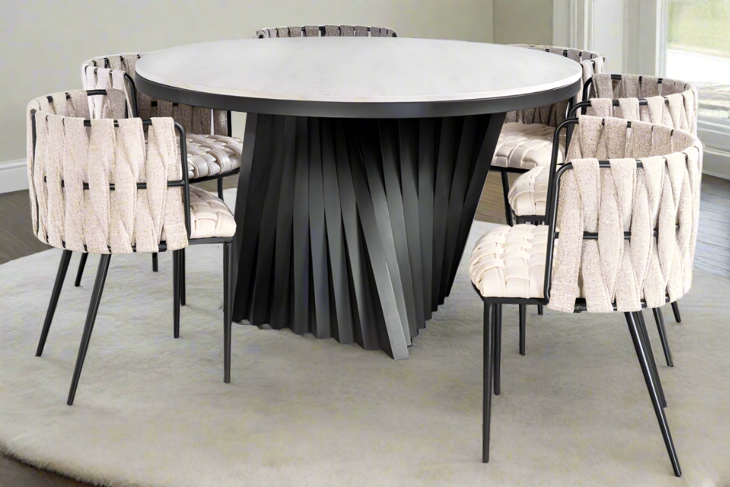 round  modern black dining table set