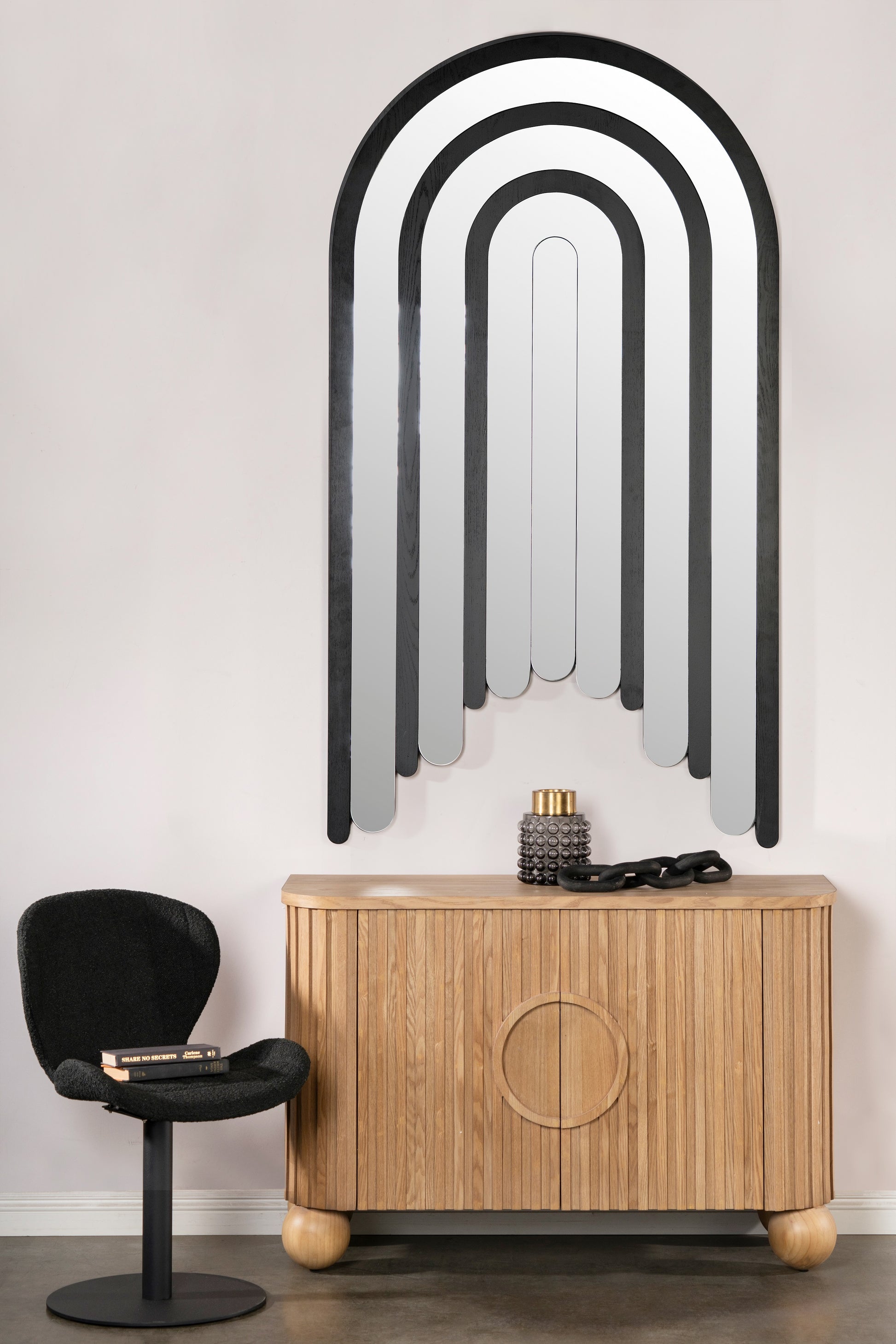 modern living room furniture with unique mirror