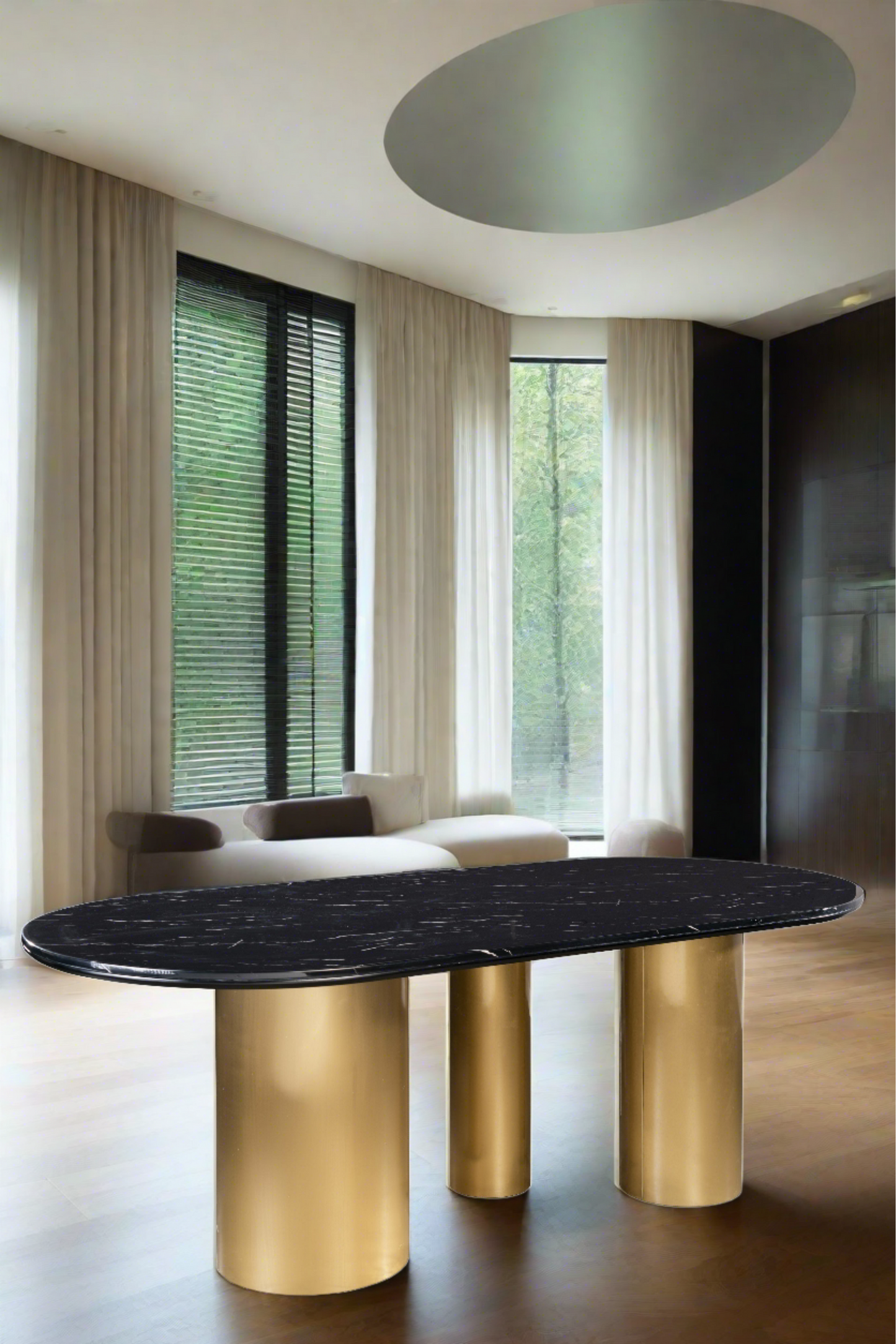 black and gold oval dining table