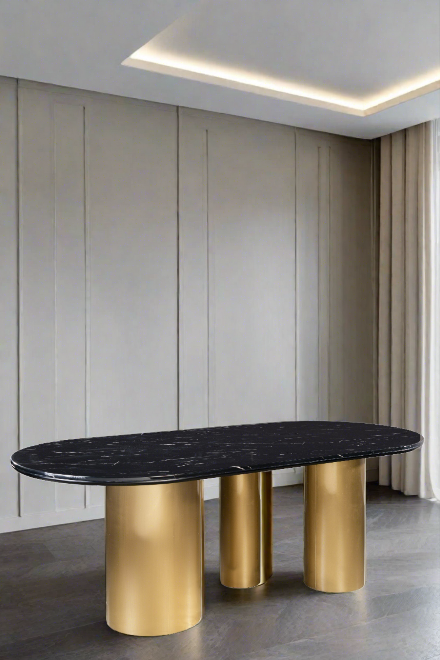 black marble top, gold oval modern dining table for 6