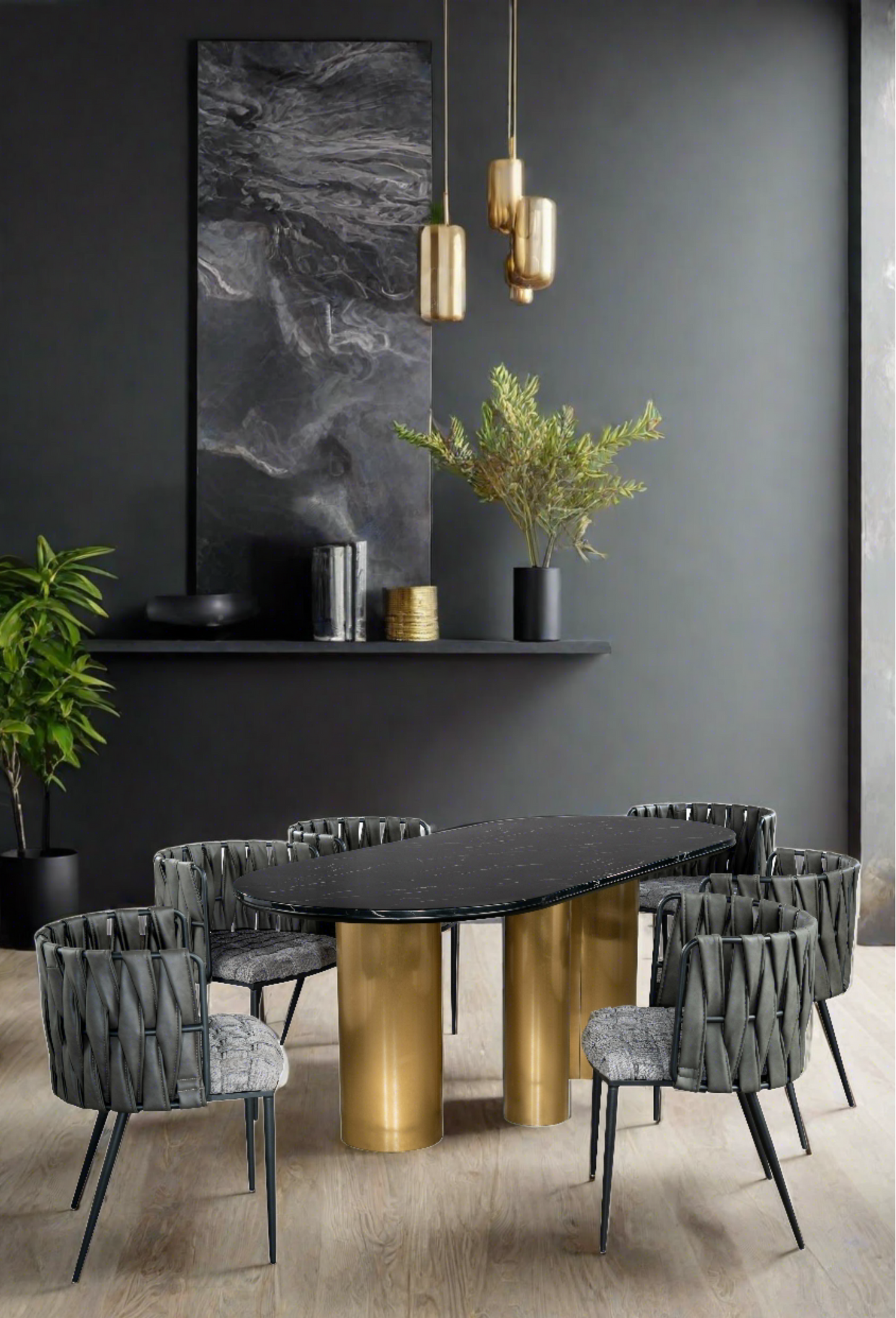 gray and gold dining table set