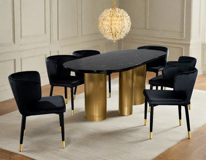 Balmain Marble Top Oval Dining Table for 6 with Black Chairs