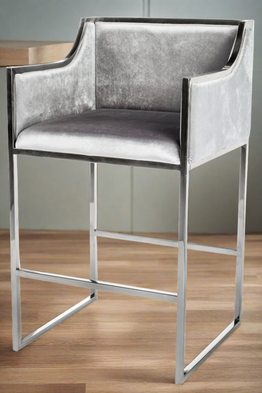 chrome and gray upholstered counter stool chair