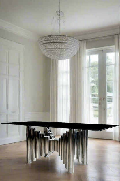 black and silver dining room table