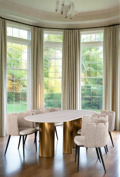 modern glam dining room set with faux leather chairs