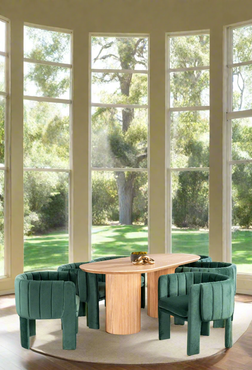 Olivia Fluted Oval Dining Table Set in Green