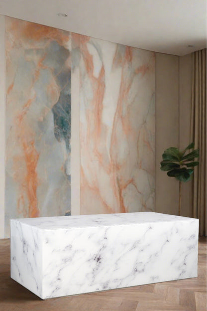 Matteo Block Marble Design Coffee Table in White