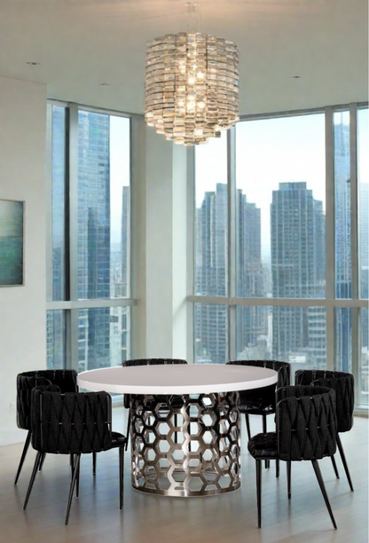 modern black and silver round dining table set