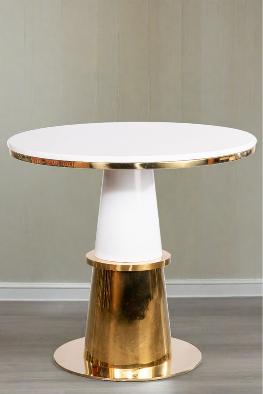 round modern small dining table for 4 in white and gold