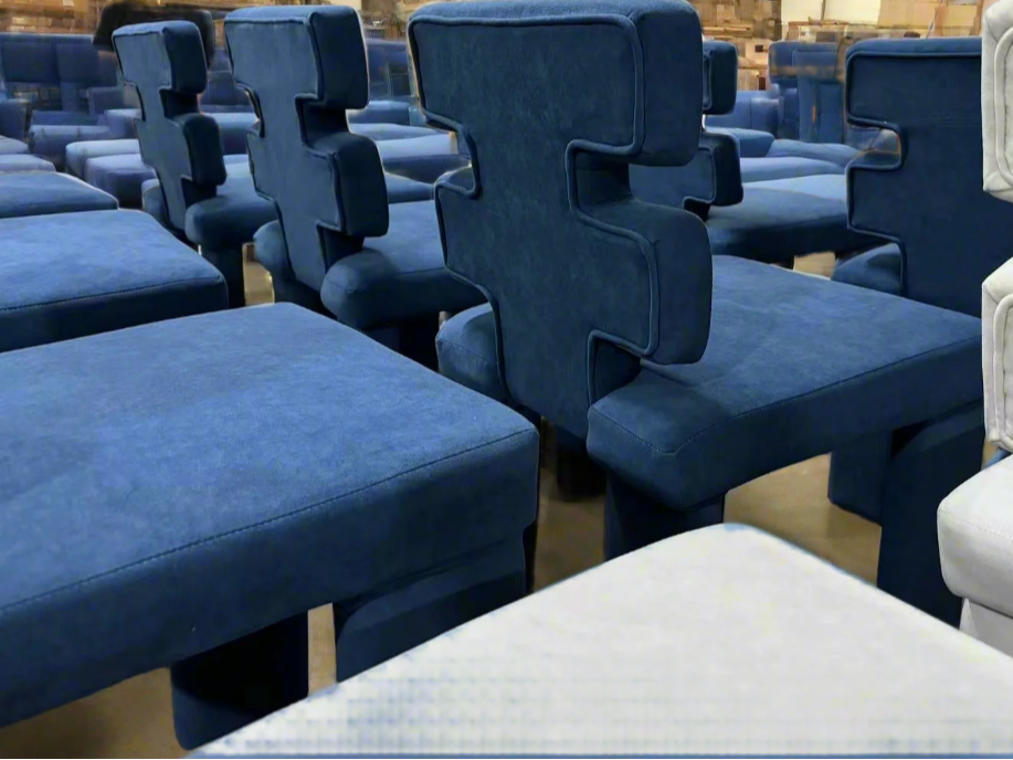 blue upholstered dining chairs