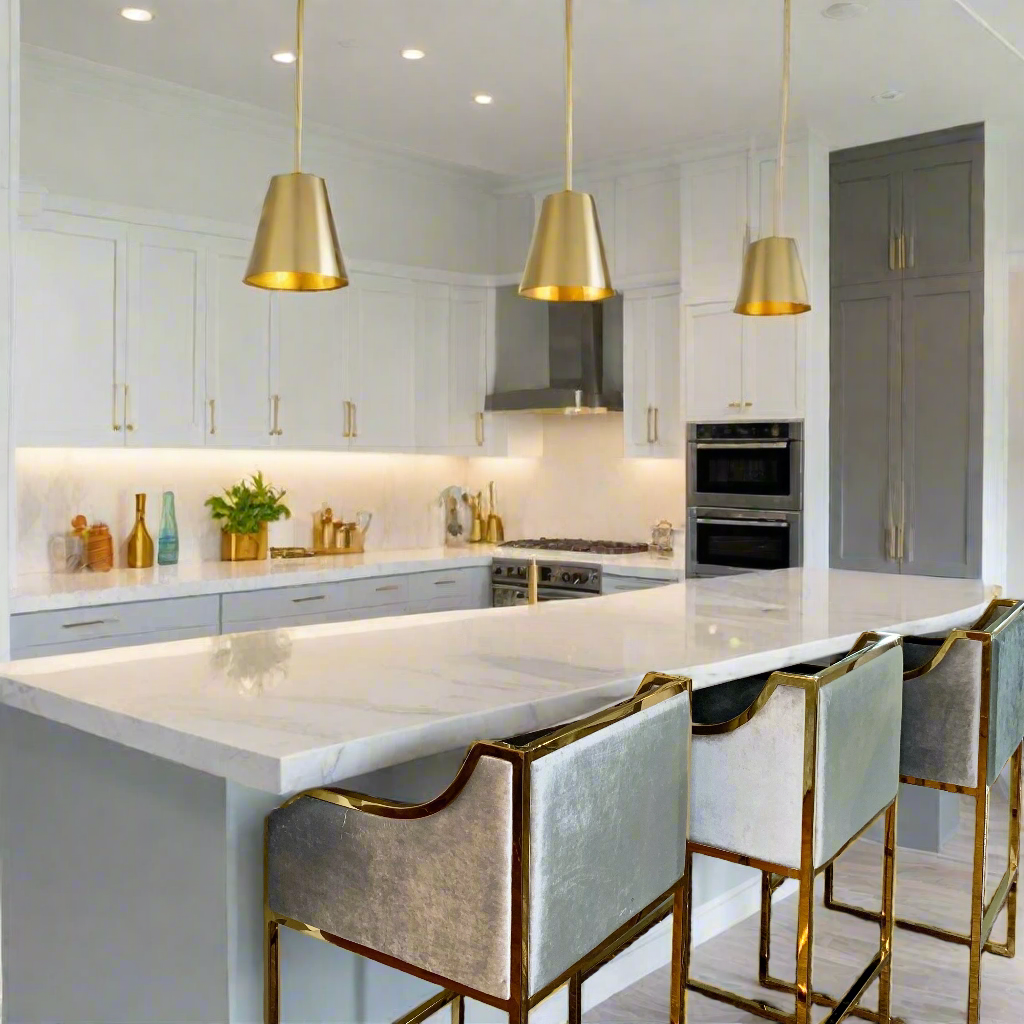 gray and gold kitchen stools