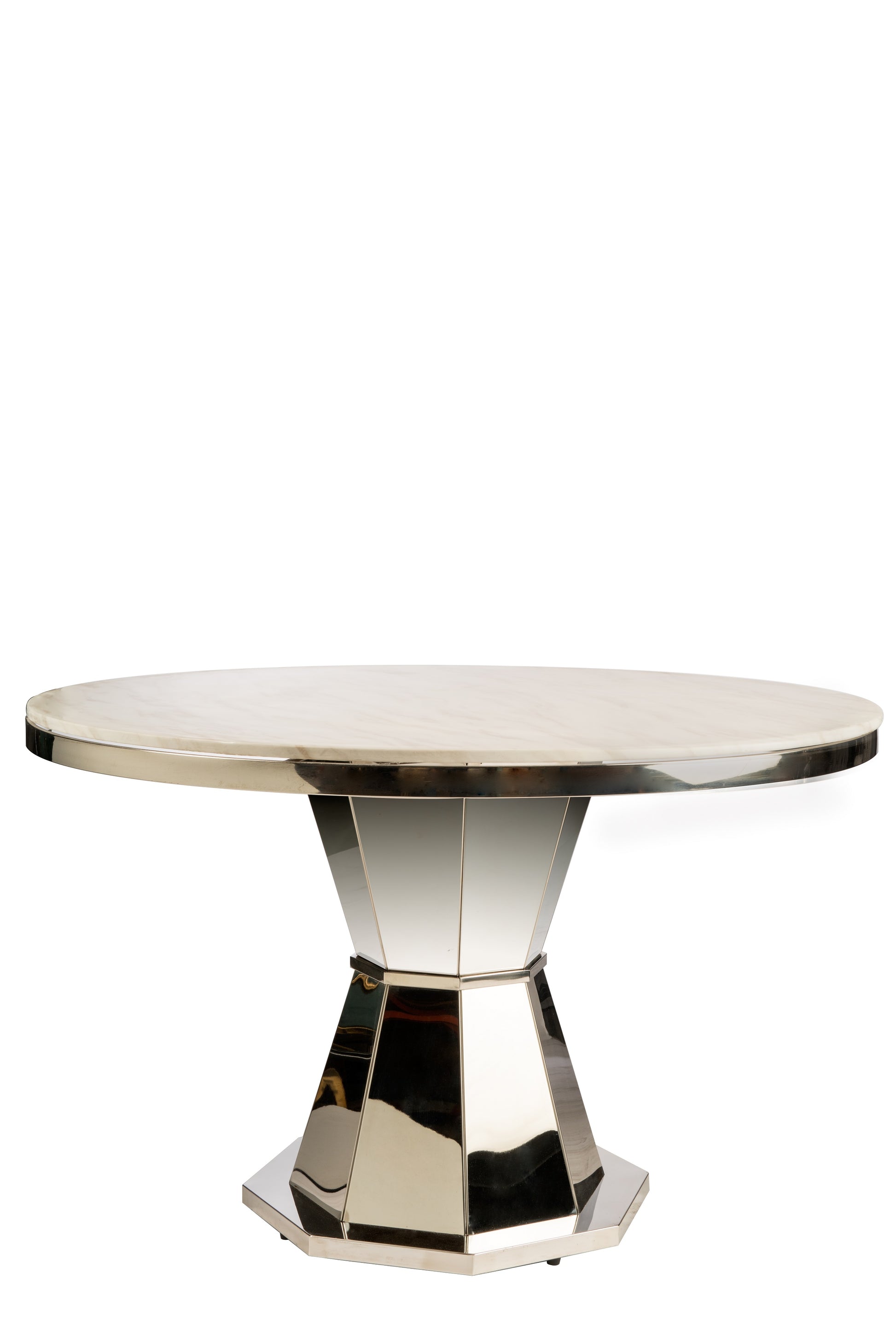 chrome and white round dining table