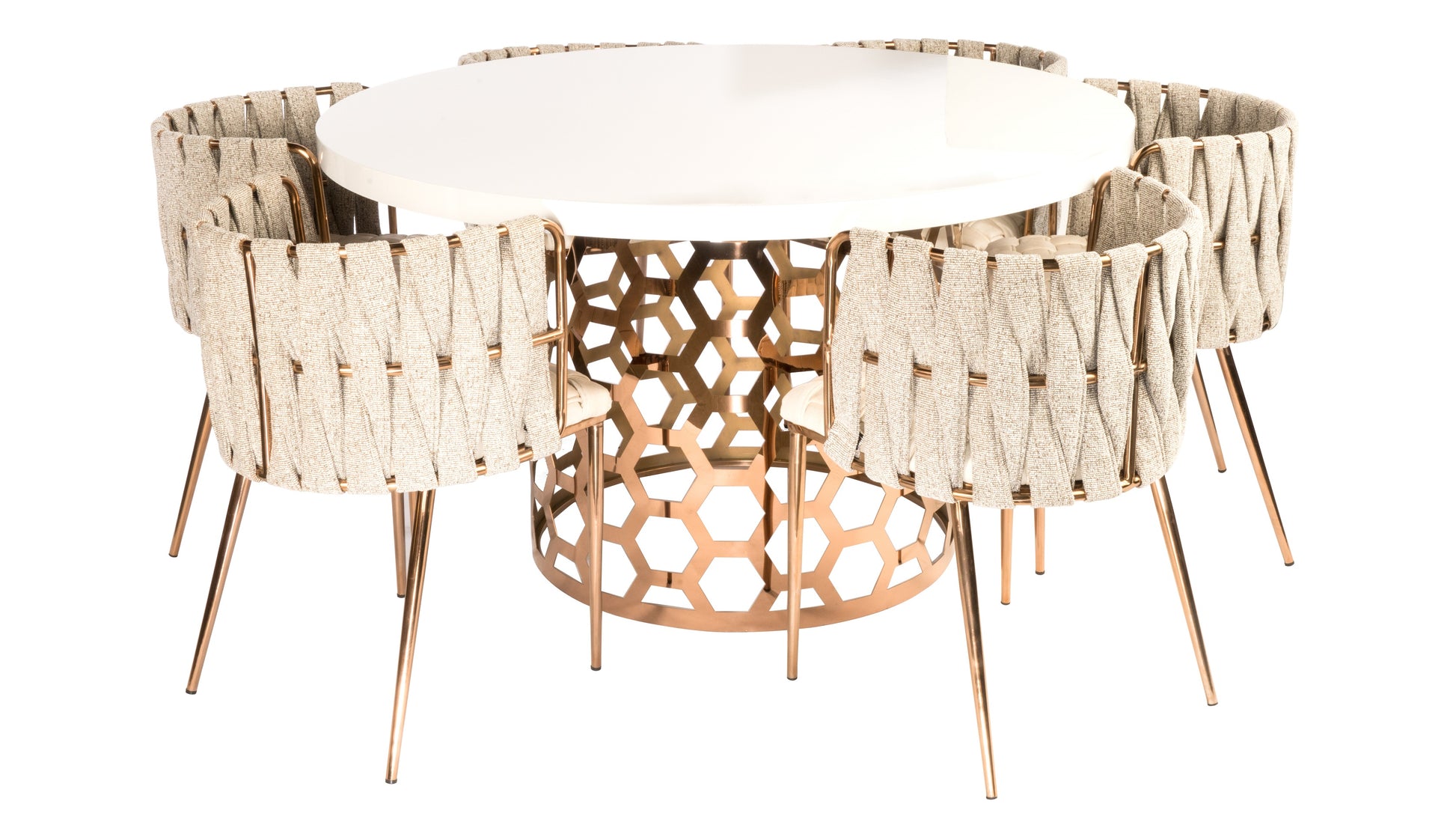 modern round gold and white dining room set for 6