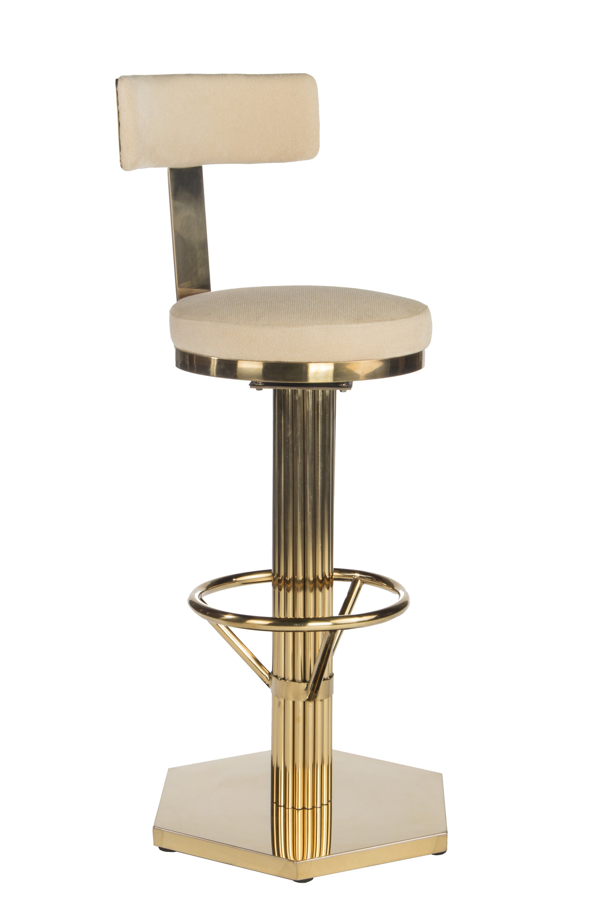 white upholstered gold bar stool